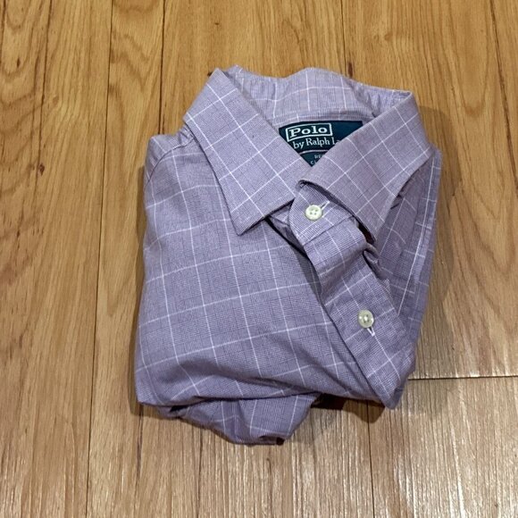 Polo Ralph Lauren Shirt Mens 17-34/35 Purple WhiteGhingham Regent Custom Fit L/S - Picture 1 of 8